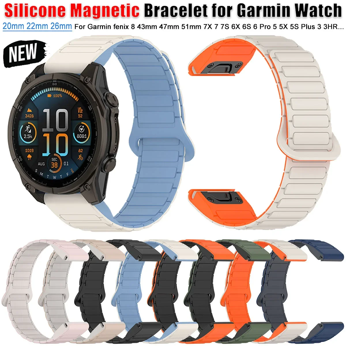 Silicone Magnetic Band for Garmin fenix 8 43 47 51mm 7X 7 7S 5X 5S 6 6X 6S Plus 3HR Quick Fit 20mm 22mm 26mm Bracelet WristStrap