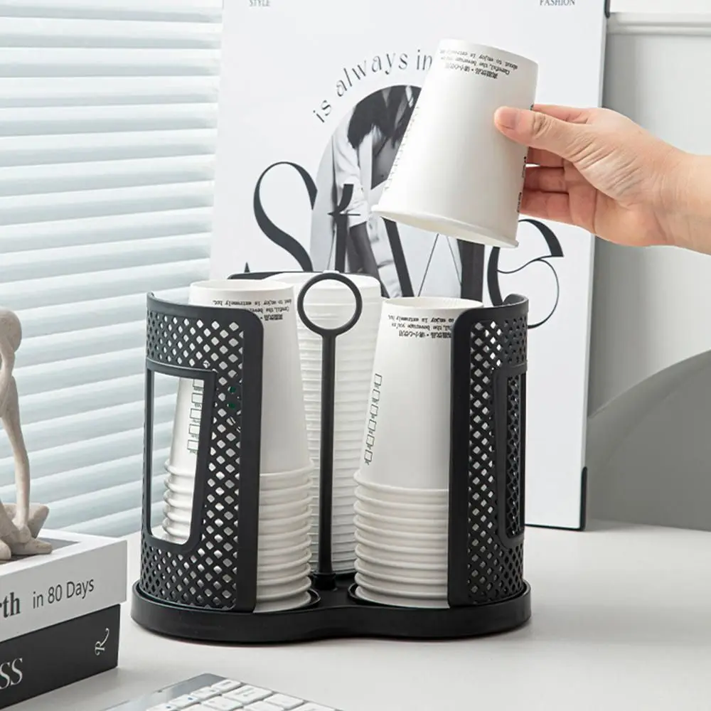 

Черно-белый с подносом для хранения бумажных стаканчиков, 3 отделения, 360 градусов ° Вращающаяся пластиковая подставка для чашек, съемный диспенсер для кофейных чашек для дома
