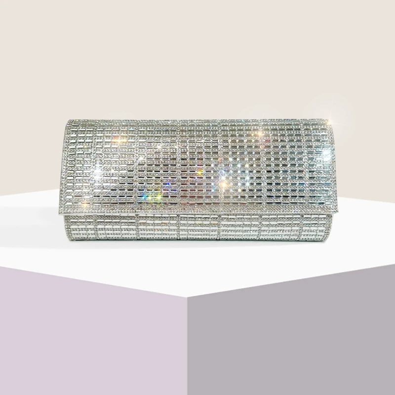 

Luxury Silver Rhinestone Evening Clutch Women's Shinny Blingbling Crystal Clutch Bags Female Flap Purse Classic Wedding Handbags
