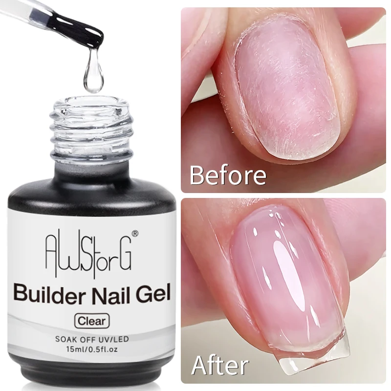 AWStorG 15ML Clear Quick Builder Nail Gel Varnish Semi Permanent Acrylic Crystal Clear Nude Gel Nail Polish UV Construction Gel