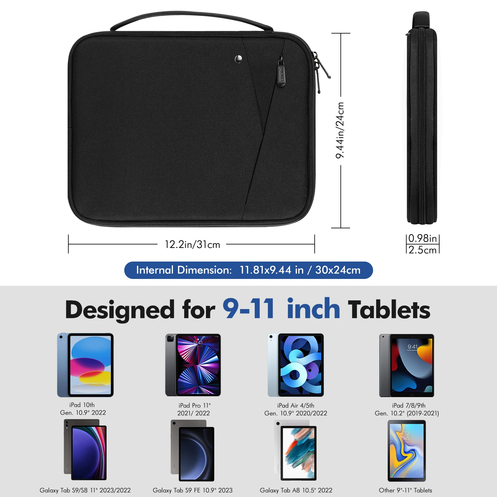 MoKo 9-11 Inch Tablet Sleeve Carrying Case with Handle Padded Protective Travel Bag for New iPad Air/Pro 11 inch 2024 iPad 10th