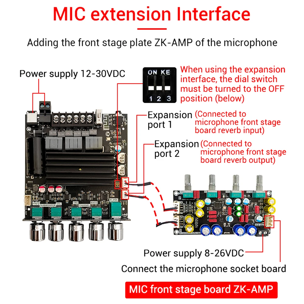 ZK-ST21 2.1 Channel Bluetooth Amplifier Board 100w+100w+200w Subwoofer TPA3221 Chip Support Bluetooth AUX U Disk Sound Card