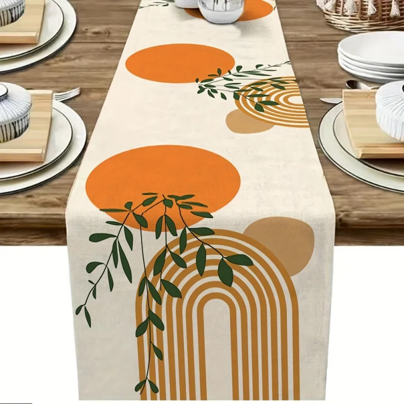 Boho Geometric Plant Table Runner Polyester Mid Century Modern Table Decor for Kitchen Dining Coffee Table Fall Home Decoration