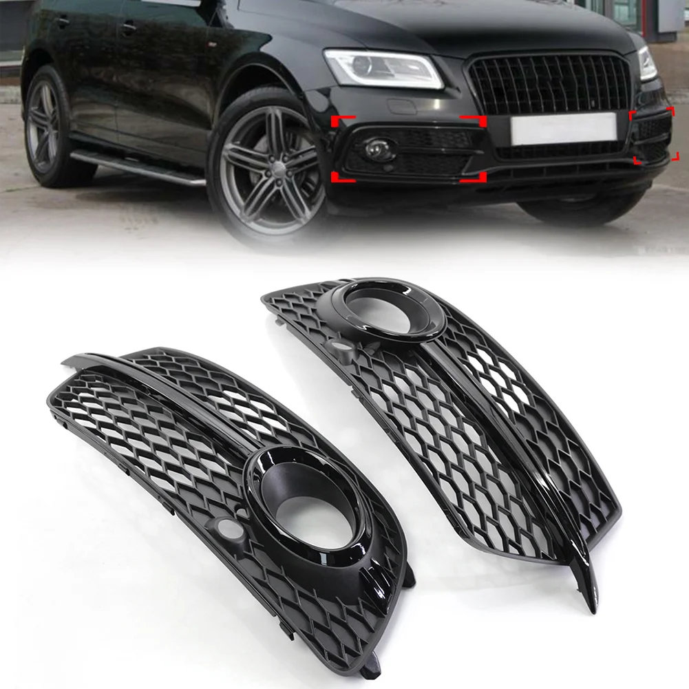 2x Black Car Front Bumper Fog Light Grill Grille Cover For Audi Q5 S-Line 2013 2014 2015 2016 2017 8R0807681S 8R0807682N