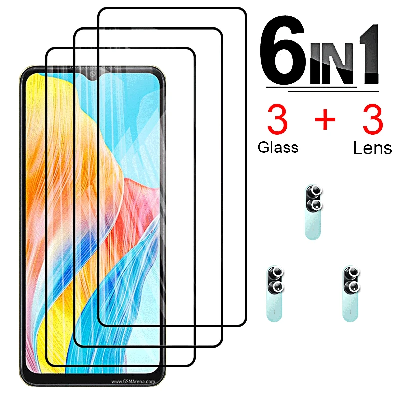 Protectores de pantalla y películas de lente de cámara para Oppo, vidrio templado 6 en 1 para Oppo A58, A78, 5G, frontal A 58, 78