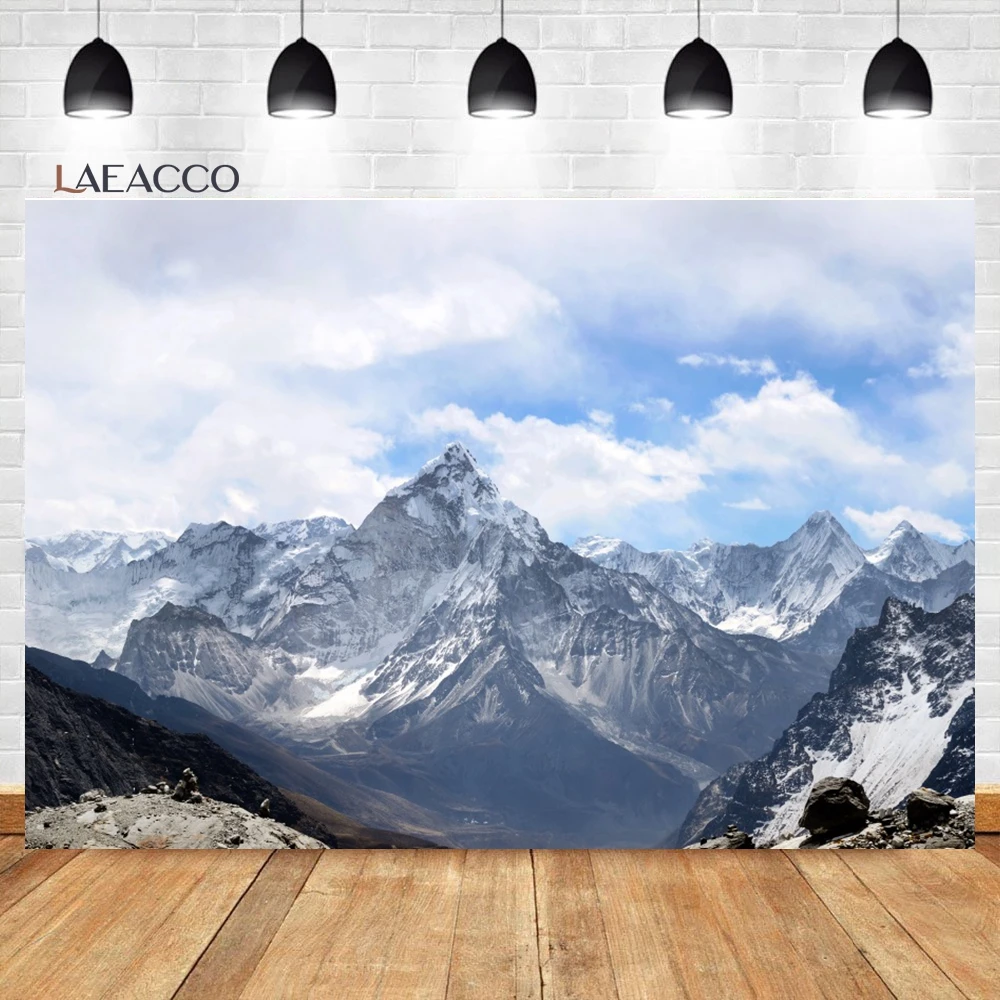 Laeacco Snow Mountains Backdrop Winter Ice Peak Everest National Park Scenery Ski Adventure Kids Portrait Photography Background