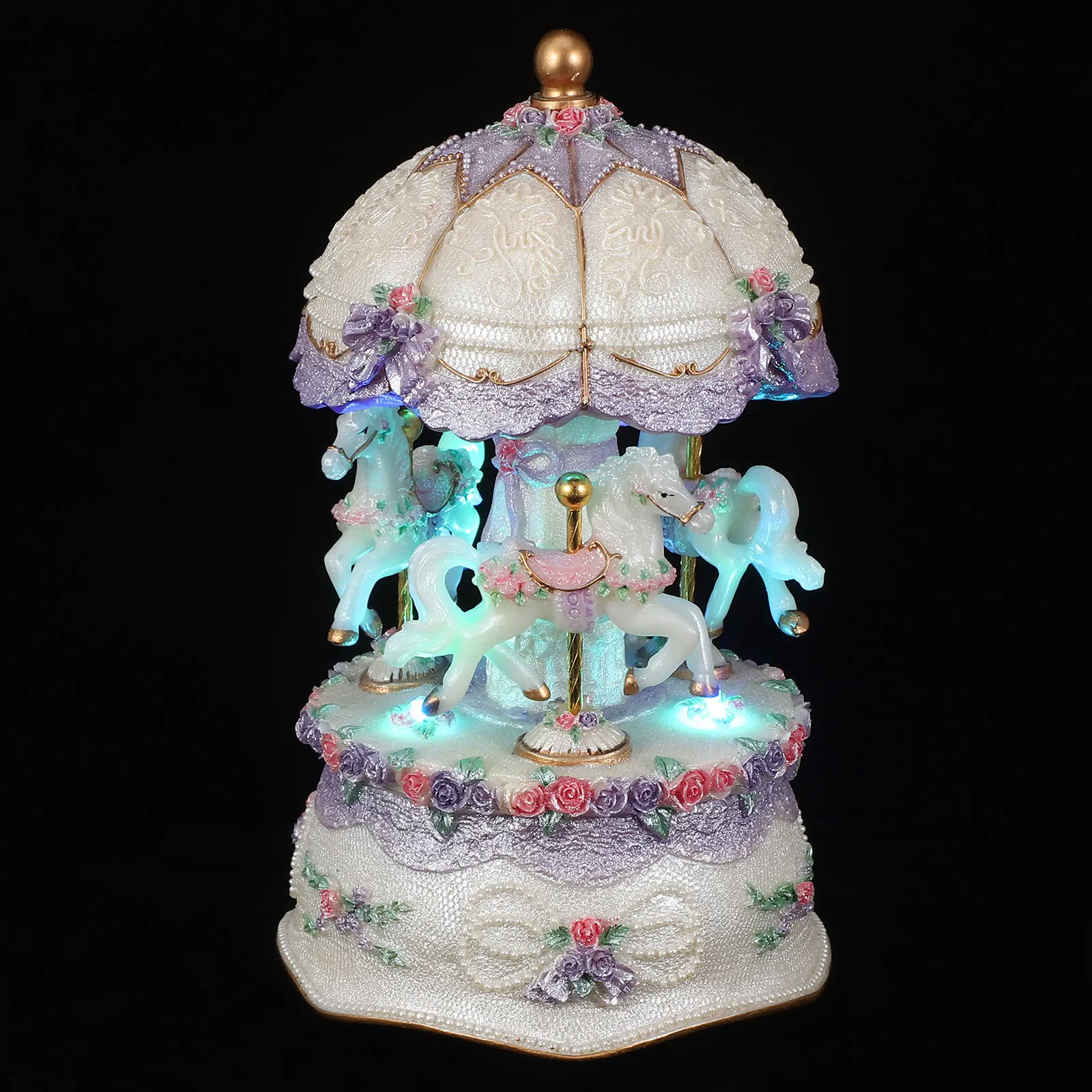 

3-Horse Carousel Music Box Vintage Rotating Musical Decor With Colorful Led Lights For Christmas Birthday Valentine Gift