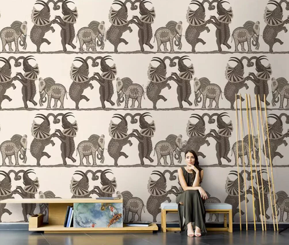 

Thai Elephant Southeast Asian Cartoon 3d Wallpaper TV Background Wall High end Restaurant Retro Decoration Painting