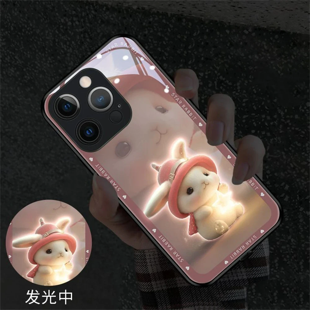 

2024 Lovely Bunny Luminous Glass LED Call Light Up Phone Case Cover For Samsung S24 S23 S22 S21 S20 FE Note 10 20 Plus Ultra A54