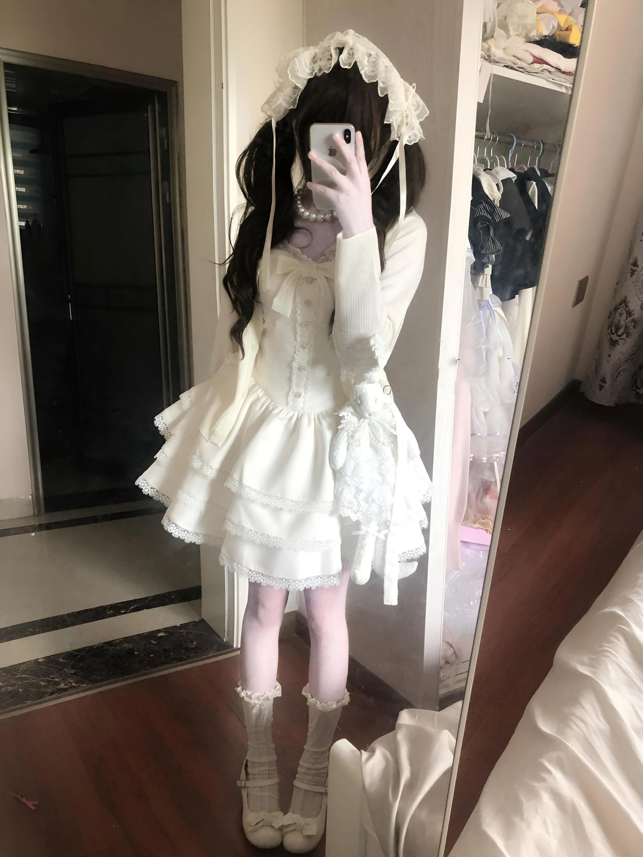 

Sweet Style Knot Knitted Cardigan And Dress Set for Women Spring Autumn Two-Piece Suite And Pure Tea Break Ou...