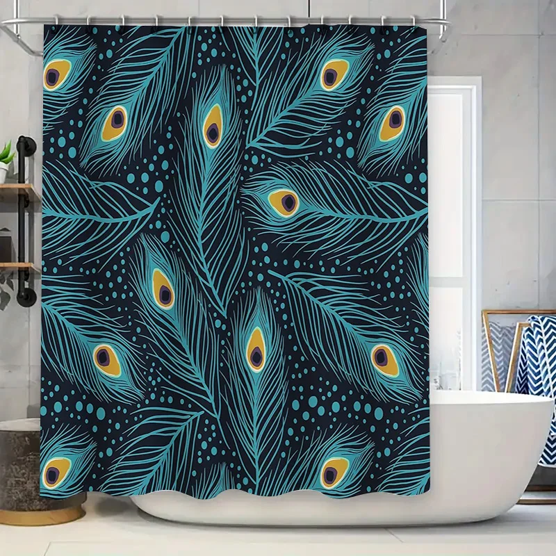 

Занавеска для душа в ванной комнате с принтом павлина, водостойкая ткань, декор, винтажный синий бирюзовый элегантный фон для ванной комнаты, художественный домашний акцент