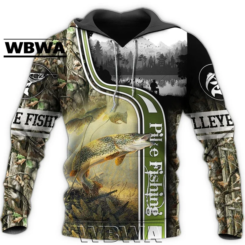 Spring Fashion Mens Hoodie Pike Fishing 3D All Over Printed hoodies and Sweatshirt Unisex Casual Sportswear YL791