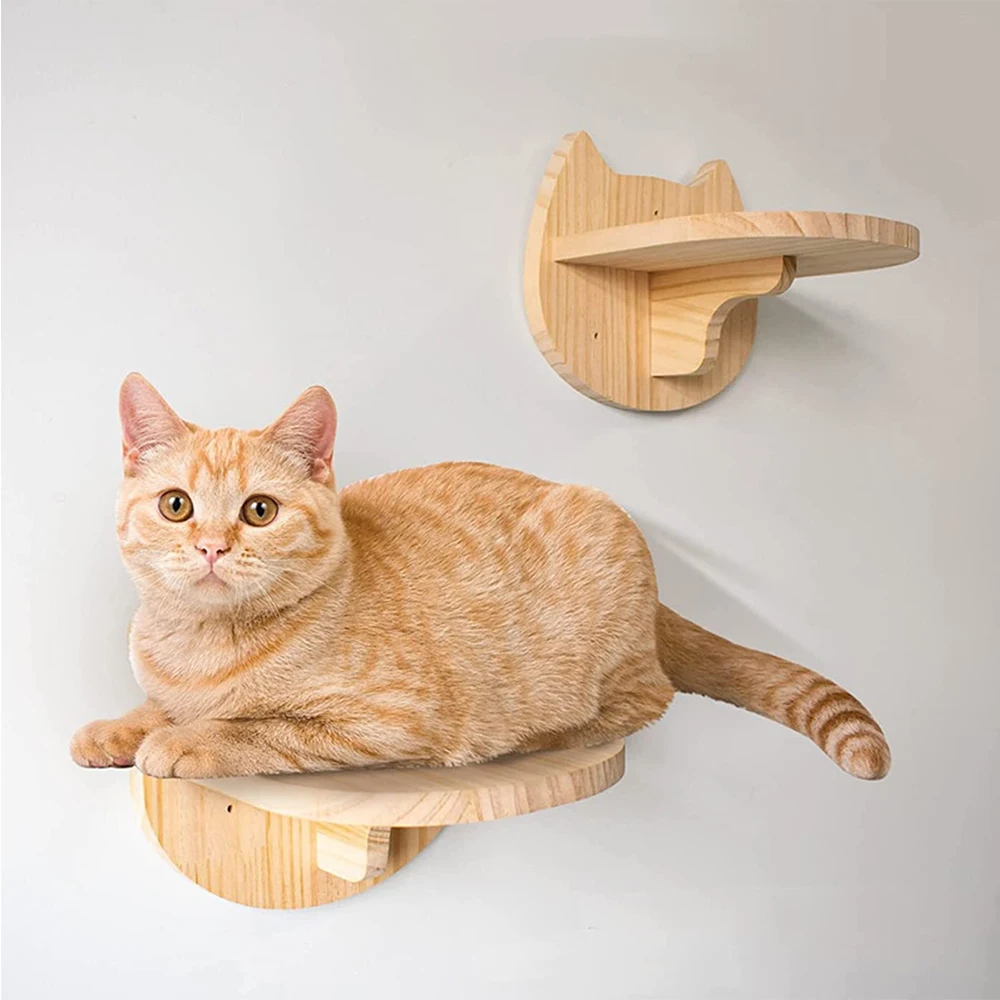 1-teiliges Wandregal für Katzen, Stufen aus Holz, Haustiermöbel, Klettern, Springen, Katzengesicht, geformte Sitzstangen für Katzen im Innenbereich, Schlafbett