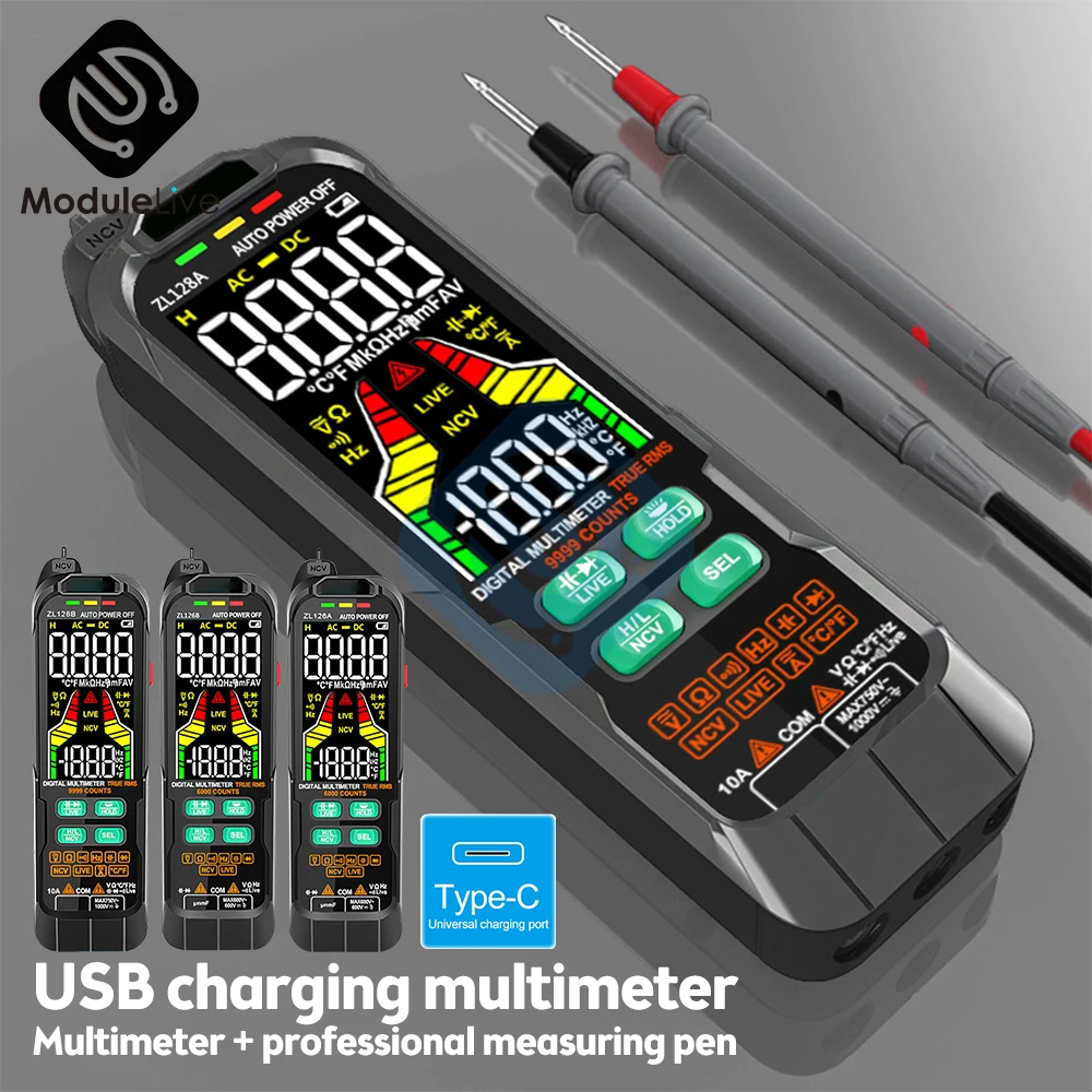 DC Multimetro Digital Profesional Multimeter 9999 T-RMS LCD Multimetre DC AC Current Voltage Tester Capacitance Diode Usb Tester