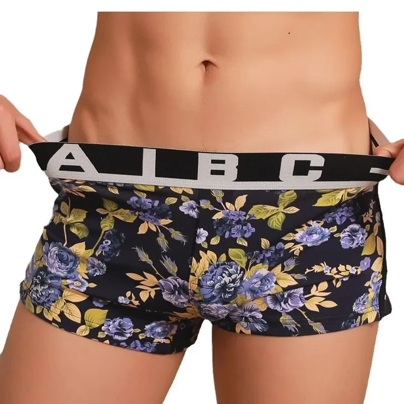Print Cotton Boxy Underwear for Men Breathable Comfortable Sweat Absorption Trunks Loose Homewear Male Daily Aro Pants Nightwear