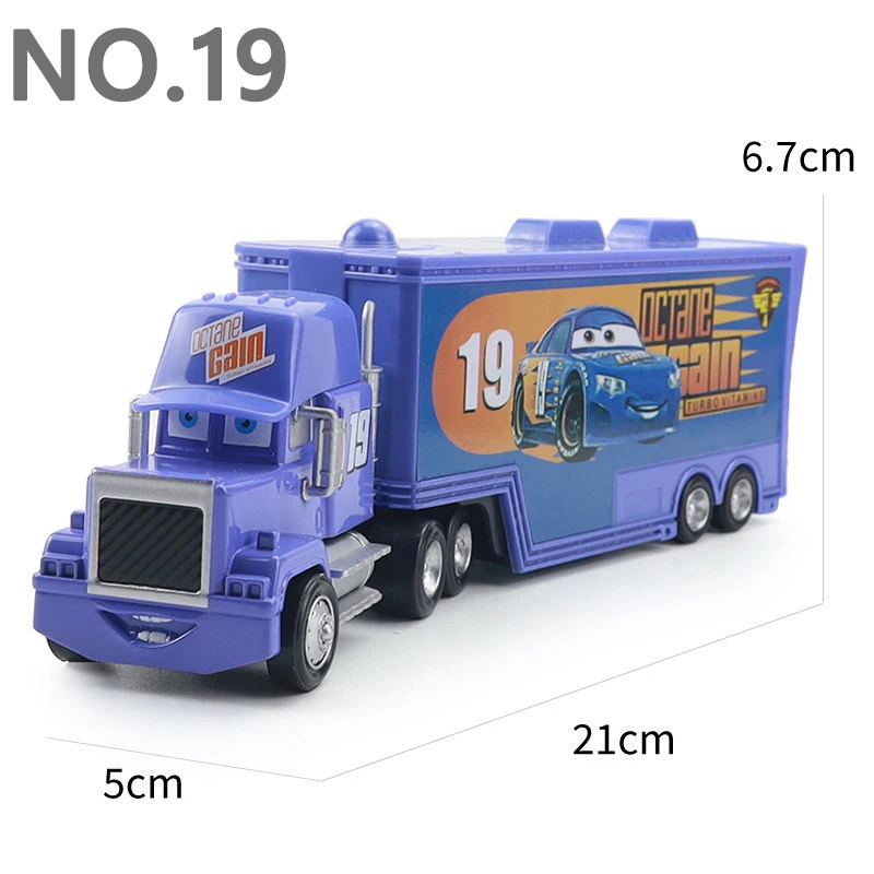 Pixar Cars Greg Candyman's Hauler Modellauto Anime-Figur Mack Container Trucks Semi-Hauler Dinoco Racing Spielzeug Kindergeschenke – Detail 19