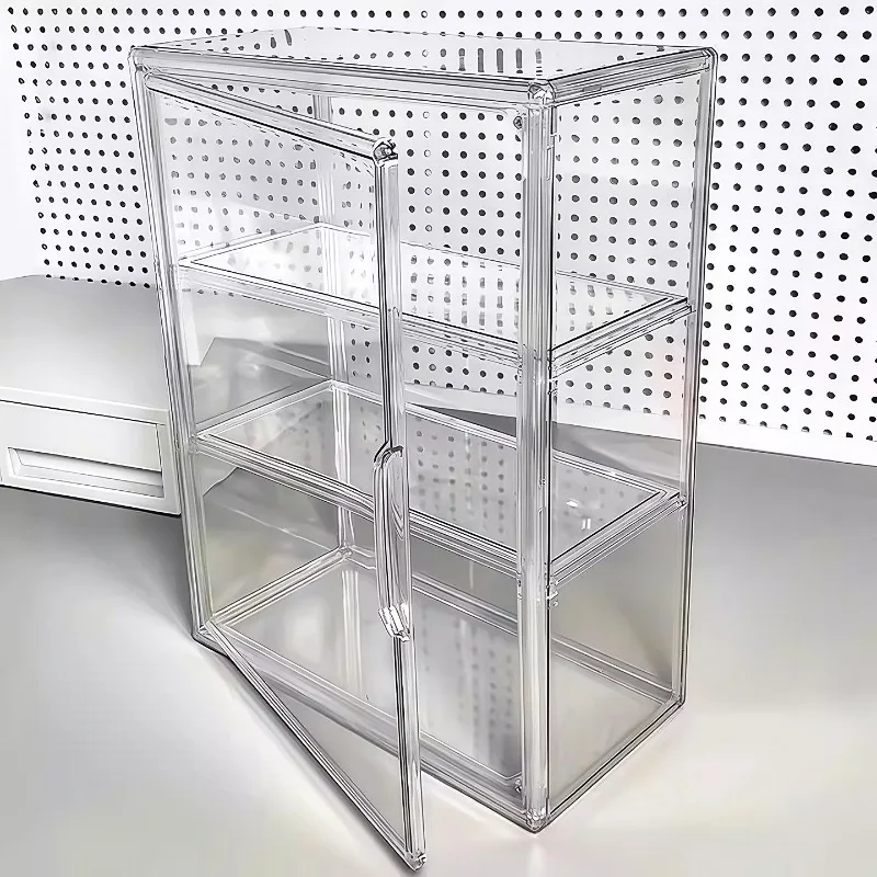 Transparent Acrylic Desktop Display Storage Box, Dust‑Proof Large Capacity Organizer for Figures, Badges, Anime Collectibles