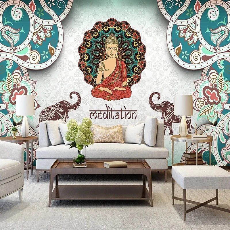 Custom 3D Waterproof Wallpaper Thai Indian Yoga Studio Dance Studio Wellness Studio Background Mural Home Decor 3D Papier Peint