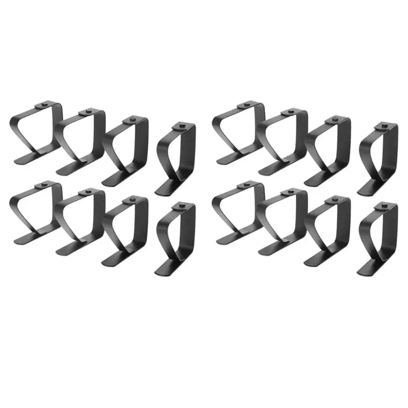 A74E-16 Pack Stainless Steel Tablecloth Clips Black Picnic Tablecloth Clips Adjustable Anti-Skid Fixed Clip