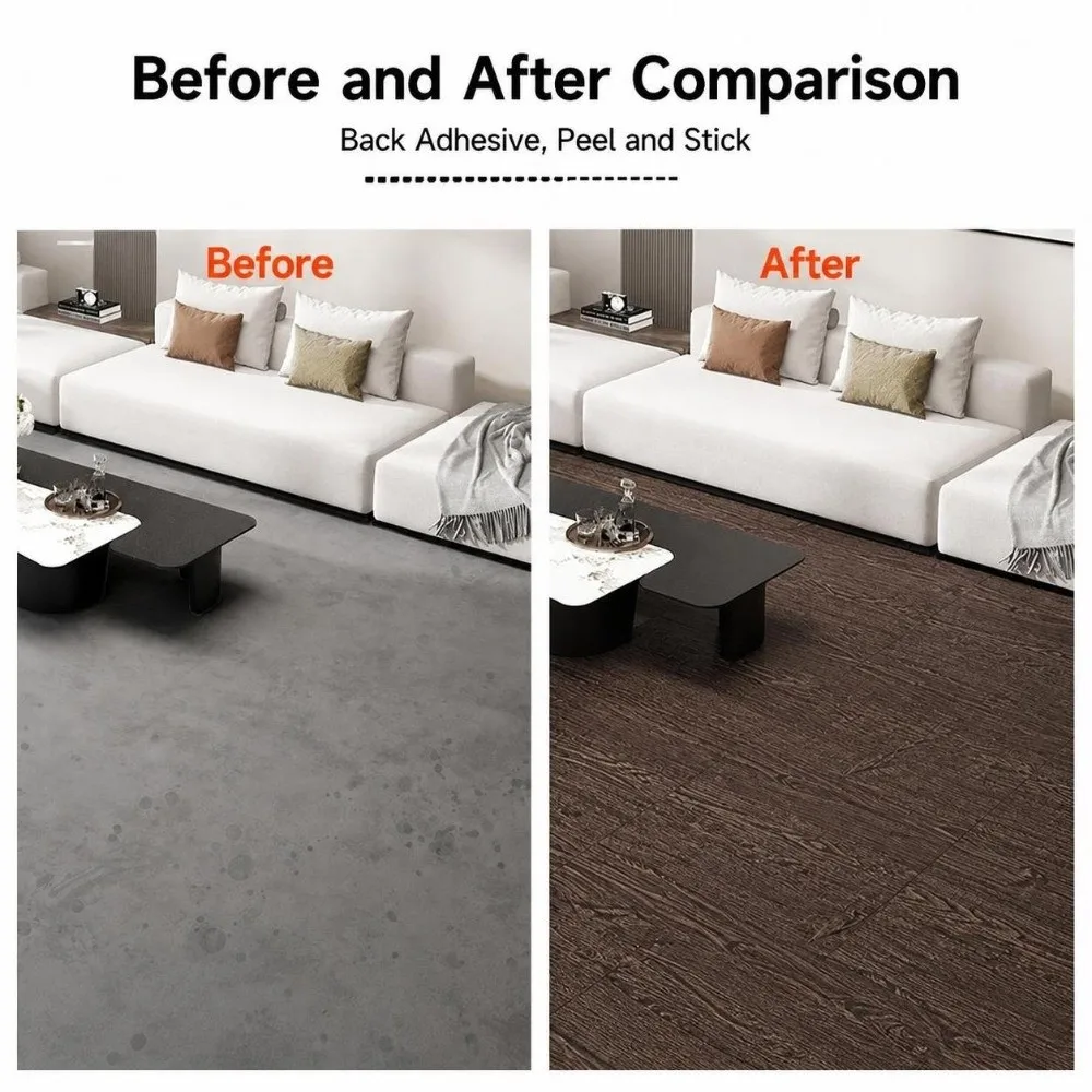 Wood Grain Floor Tiles Self Adhesive Water Proof Floor Stickers PVC Moisture Proof Floor Covers Wall Floor Refurbishment
