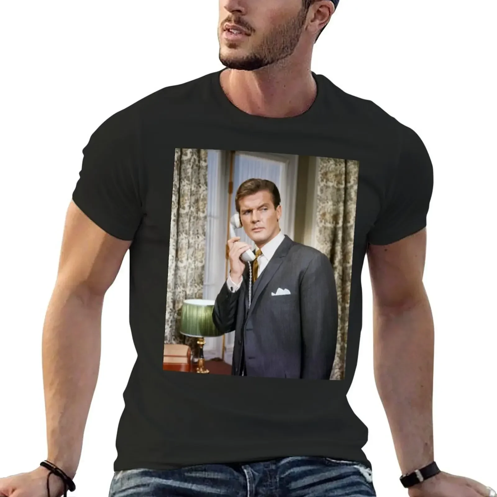 

Roger Moore handsome T-Shirt hippie clothes shirts graphic mens fashion