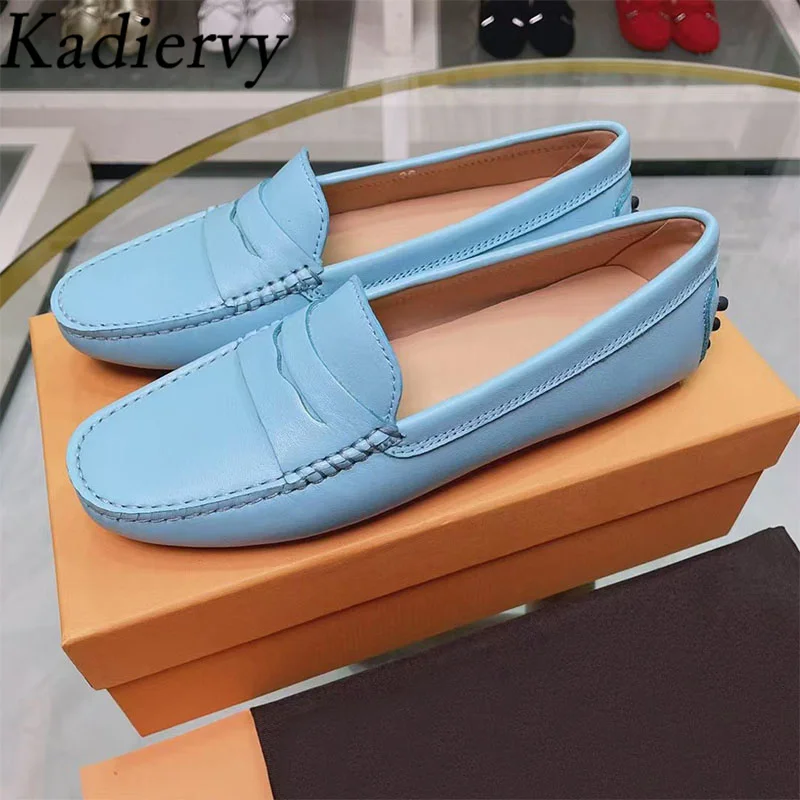 Spring Autumn Flat Loafers Woman Real Leather Round Toe Daily Lightweight Walking Shoes Lady Cosy Office Commuting Shoes Women