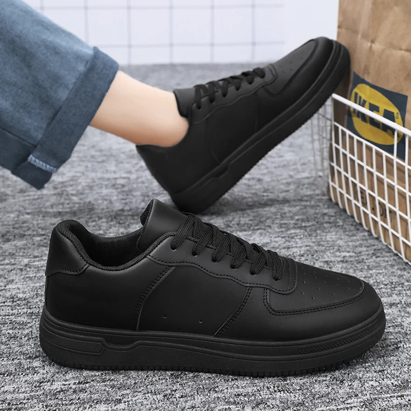 Hommes chaussures en cuir en plein air plat classique noir chaussures de sport à lacets Skateboard conseil chaussure marche blanc loisirs course baskets