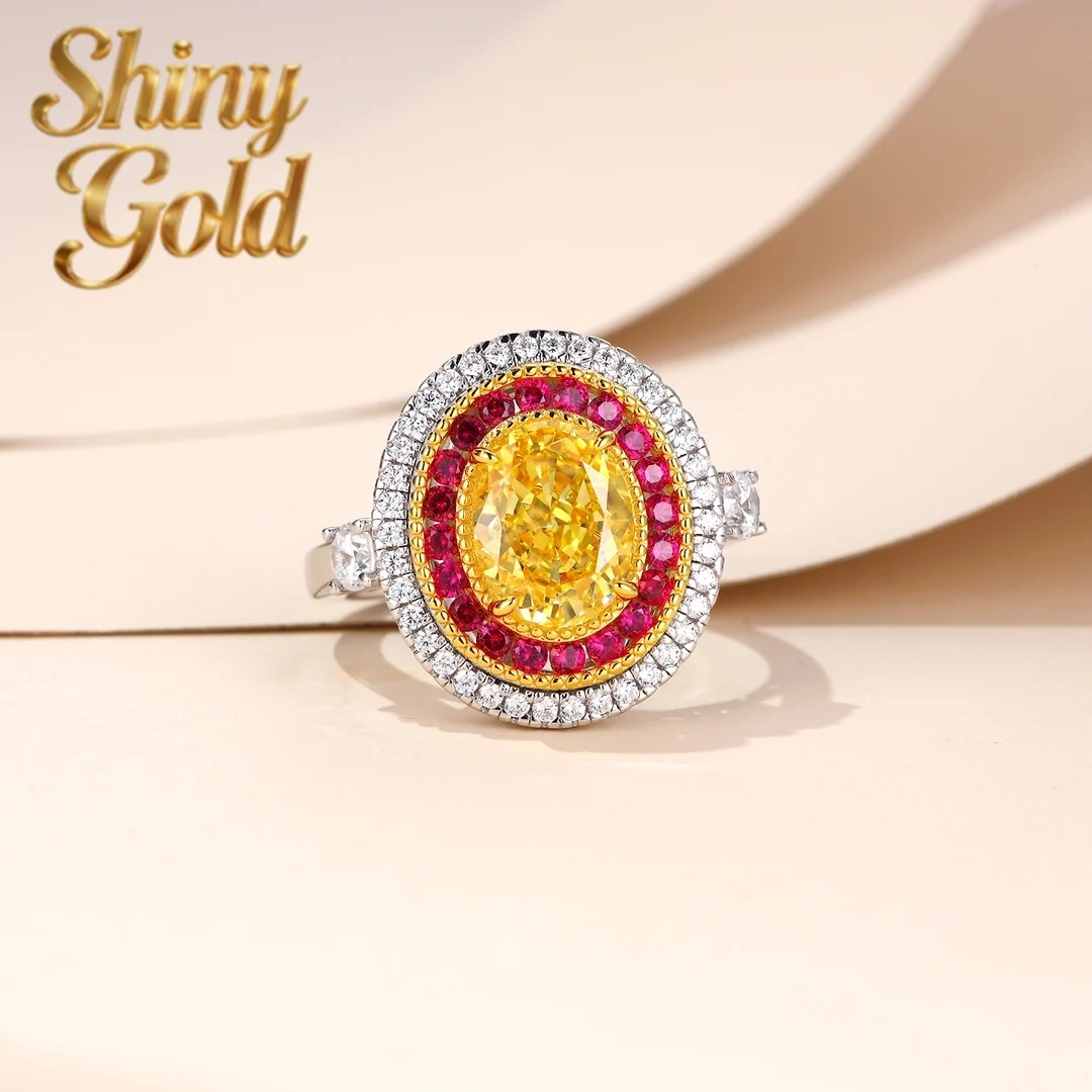 

ShinyGold 2Ct 7*9mm Oval Created Yellow Diamond Ring Solid 925 Sterling Silver Jewelry Wedding Ring 248R
