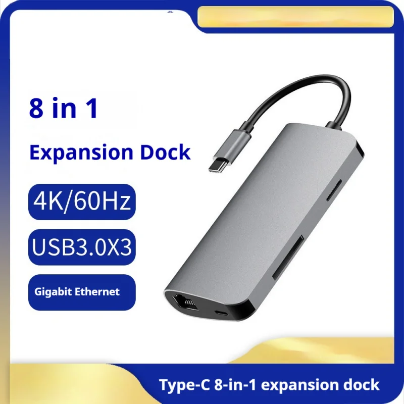 8-in-1 Type-C Docking Station, Gigabit Ethernet Hub with 4K HDMI & Card Reader