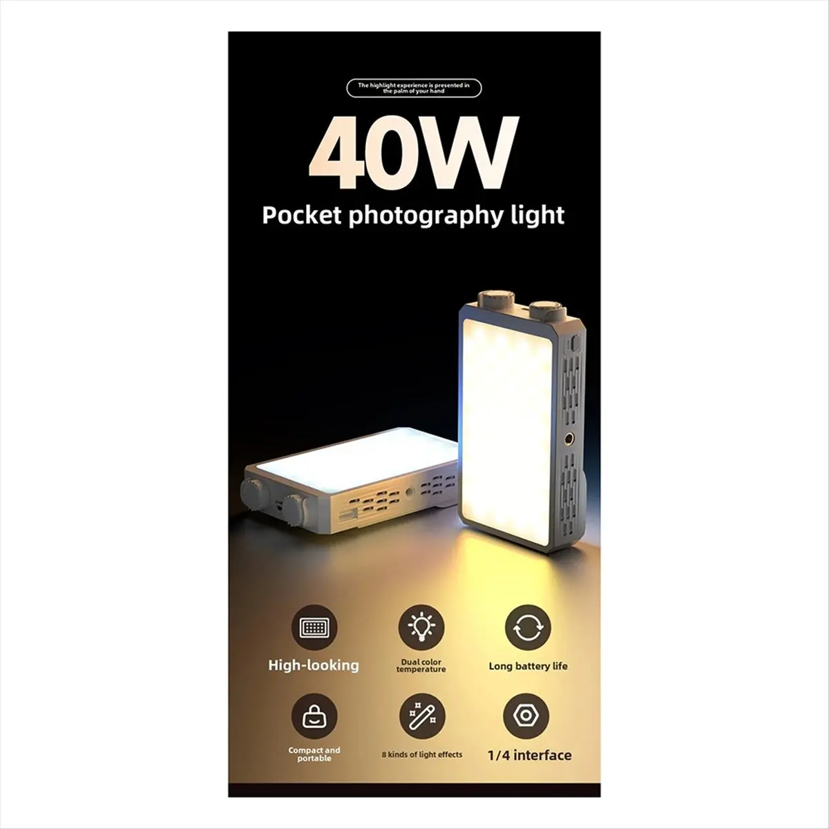 MYdaY- مصباح فيديو LED محمول بقدرة 40 وات، ضوء ملء صغير محمول صغير الحجم مع بطارية مدمجة قابلة لإعادة الشحن، يمكن شحن الهاتف المحمول #6