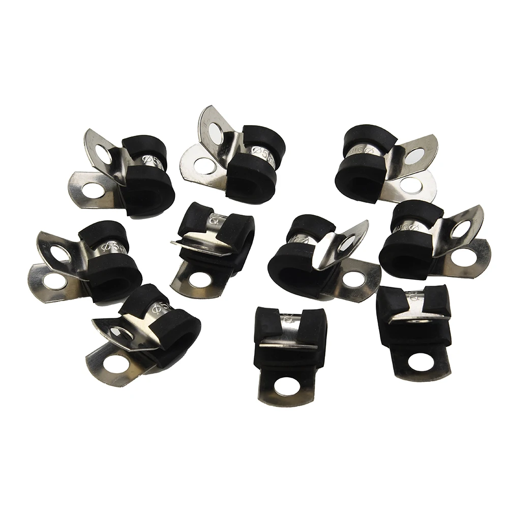 Cable Clip Hose Clamp Hose Clip 10Pcs Rubber Lined P Clip Securing Brake Lines Securing Fuel Lines Galvanized Iron