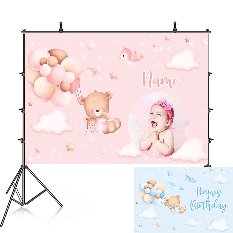 Szczęśliwe chrzciny urodzinowe tło imprezowe fotografia Baby Shower dla białych kwiatów banery w tle nazwa własna zdjęcie