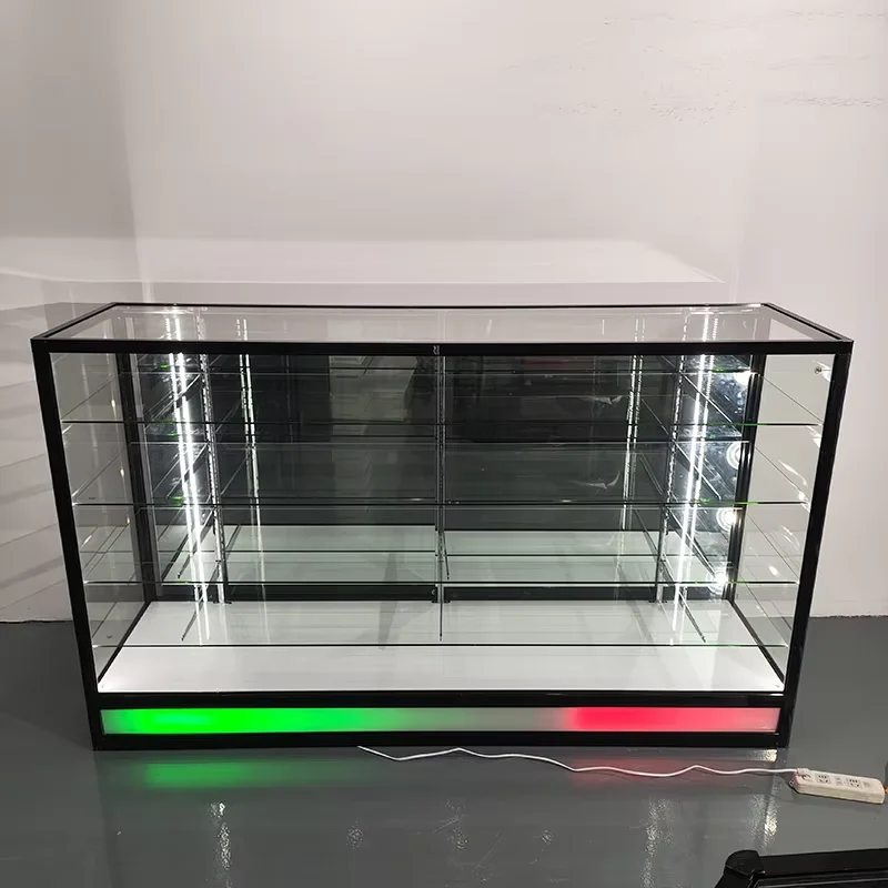 aluminum frame, full-view transparent glass display cabinet for displaying alcohol