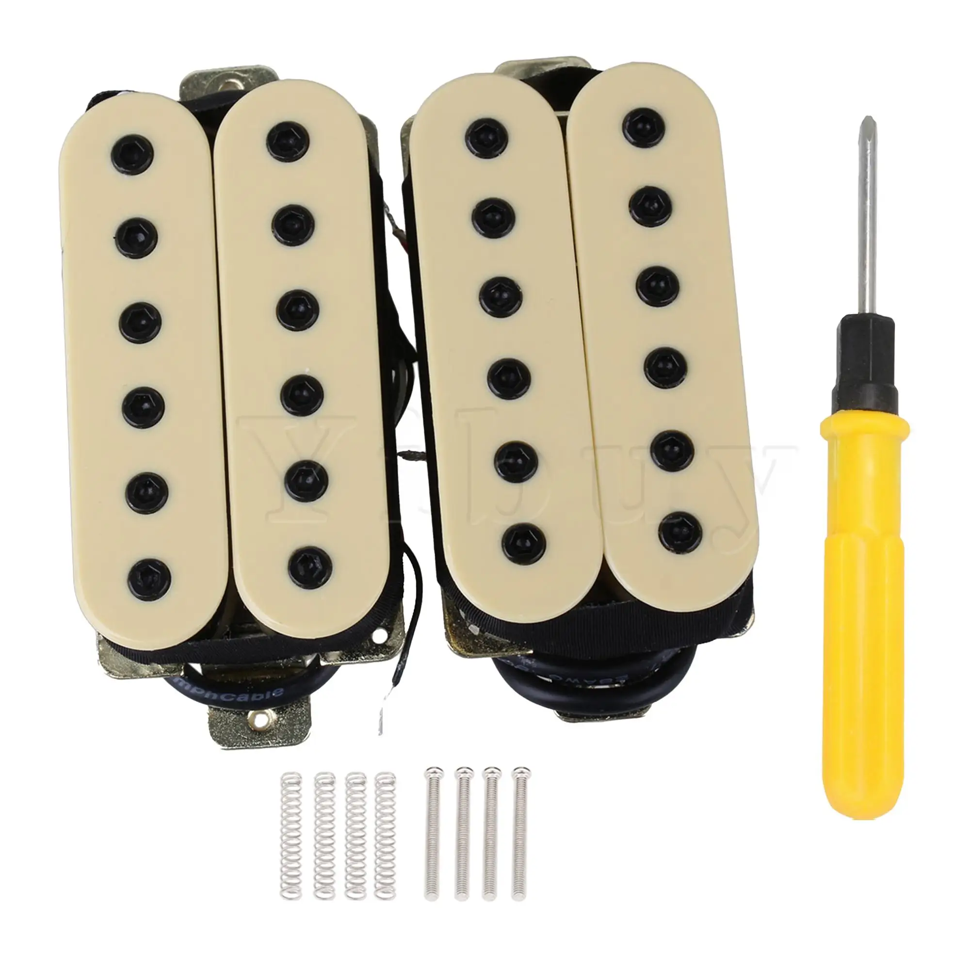 Yibuy Creamy Yellow Double Coil Guitars Pickups with Screwdriver Springs Kit