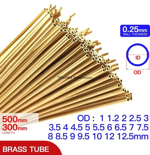 Imagen 1 del producto Tubo de latón 0,25mm de espesor de pared 1-12, 5mm OD tubo de latón 300 500mm de longitud tubo recto tubo de cobre de pared delgada diámetro pequeño