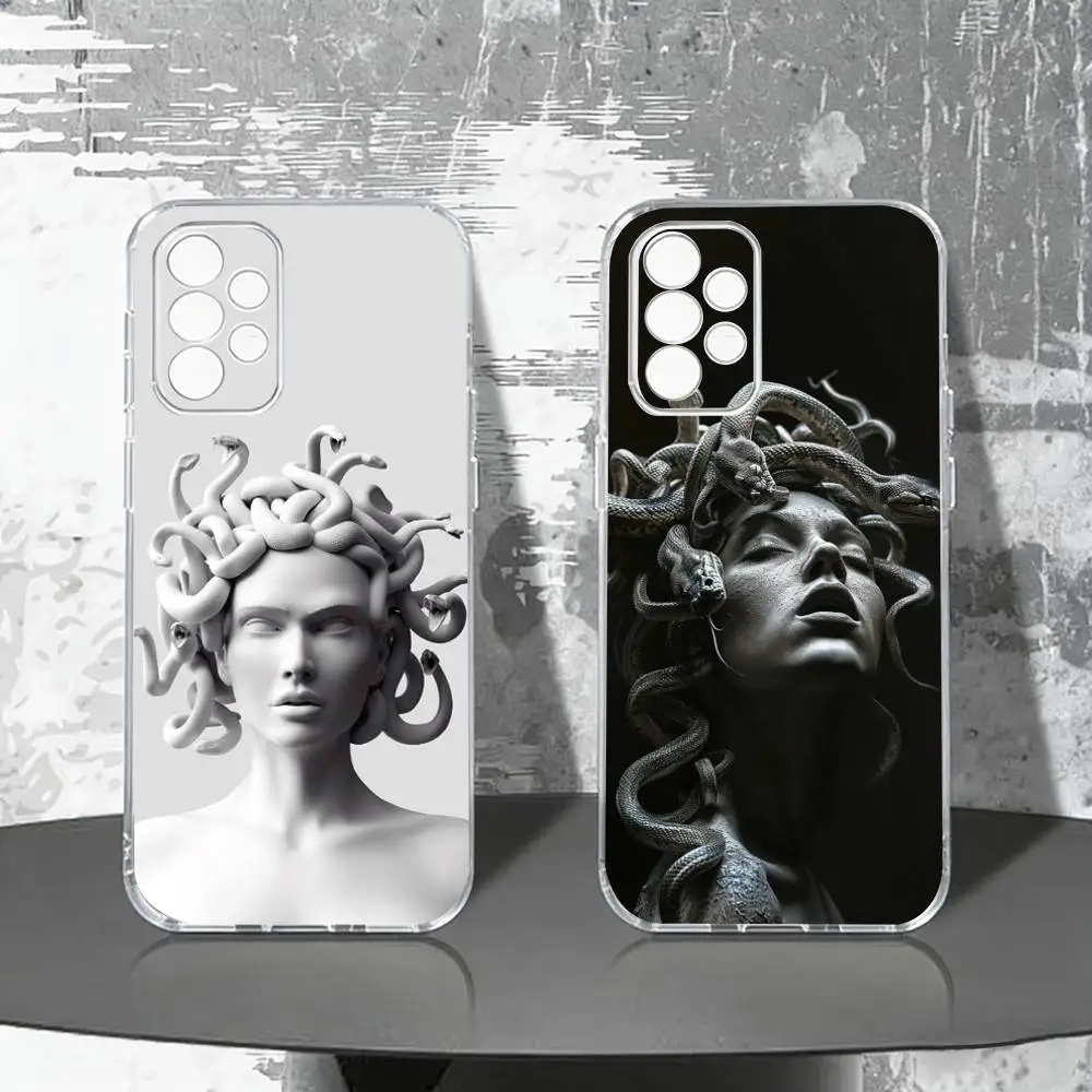 M-Medusa G-Greek Mythology   Phone Case For Samsung S25,S24,S21,S22,S23,S30,Ultra,S20,Plus,Fe,Note,10,9,5G Transparent Cover