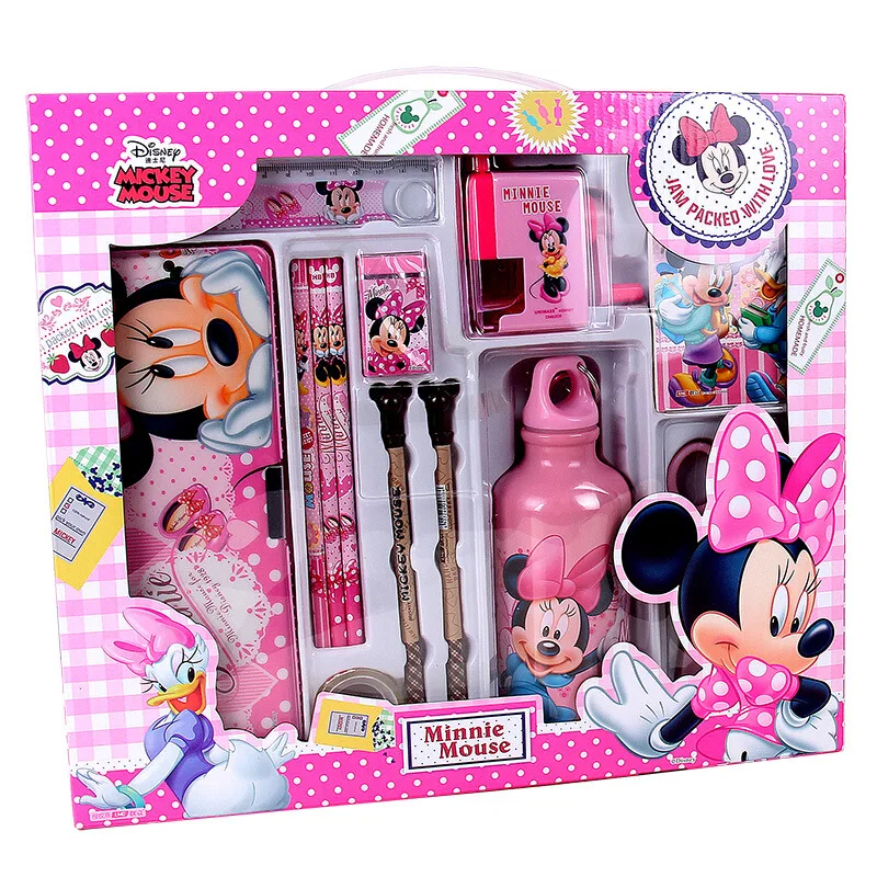 13pcs Disney Stationery Set Pencil Box Scissors Gel Pen Pencil Eraser Ruler Water Cup Lotso Mickey Spiderman School Supplies