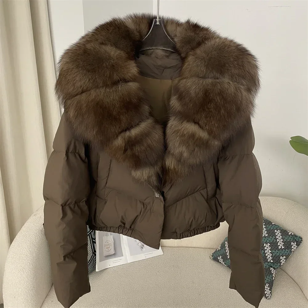 Thick New Big Natural Real Fox Fur Coat Down Jacket Women Short Puffer Jacket Autumn Winter Female White Duck Down Coat Feather