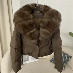 Thick New Big Natural Real Fox Fur Coat Down Jacket Women Short Puffer Jacket Autumn Winter Female White Duck Down Coat Feather