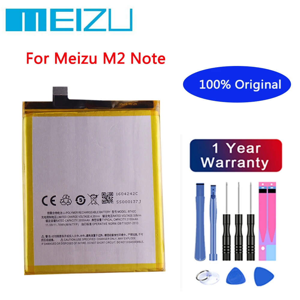 

100% Original 3100mAh BT42C Replacement Battery For Meizu M2 Note High Quality Smart Mobile Phone Battery Batteria + Tools