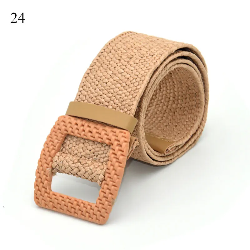 

Cearance Bohemian Square Buckle Elastic Braided Belts Women Summer Linen Weave Fake Straw Waist Belt Dress Shirt Decoration