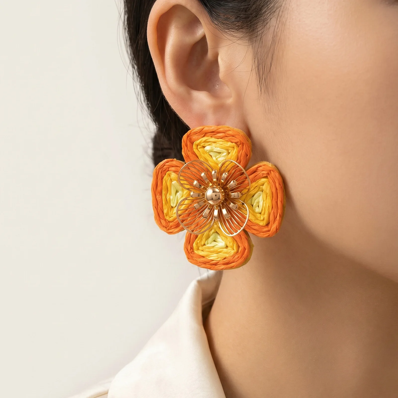 

Vnox Bohemian Colorful Lafite Flower Stud Earrings for Women Exaggerated Flower Ear Vacation Beach Party Women Accessories