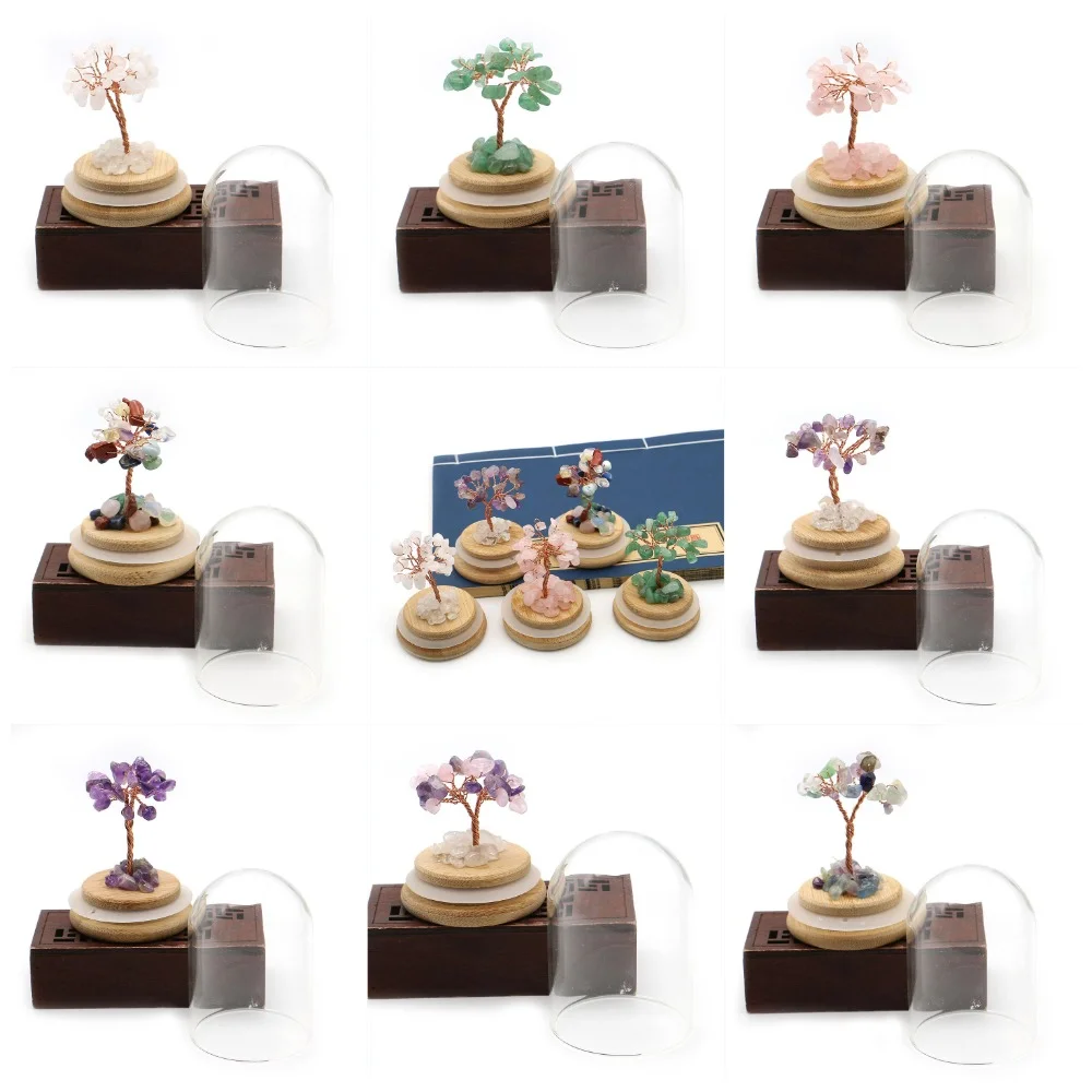 

White Crystal Amethyst Irregular Gravel Copper Wire Tree Potted Plant Glass Bottle with Base Ornament Handicraft Graduation Gift