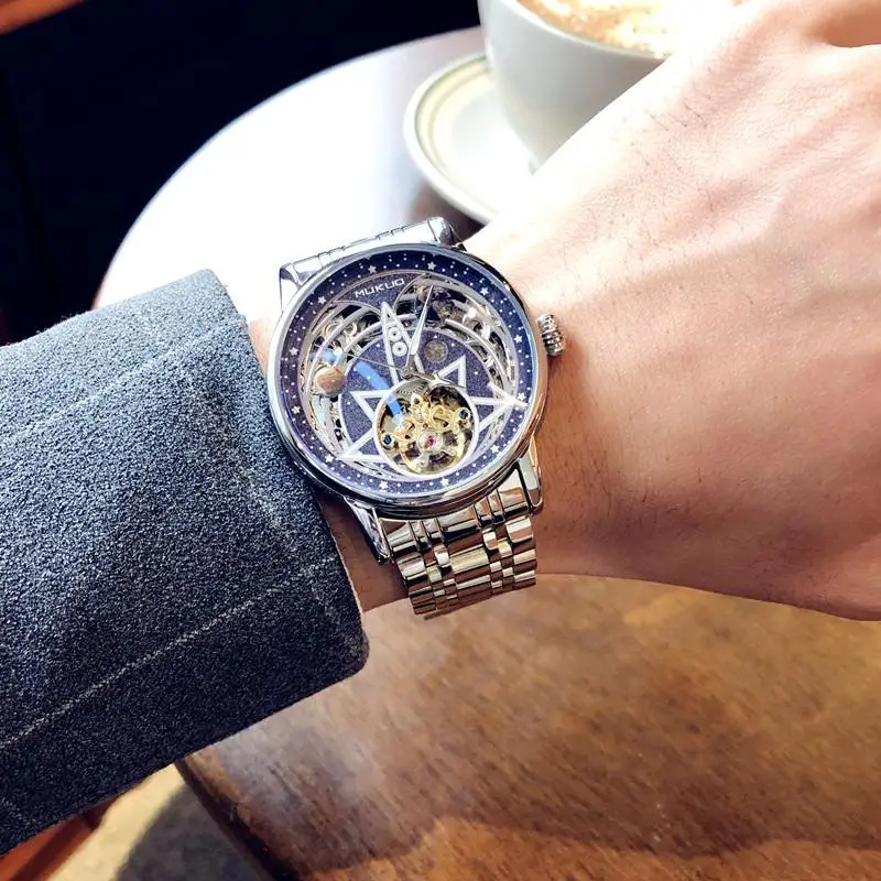 2025 relógio mecânico turbilhão totalmente automático masculino tridimensional oco moda luminosa
