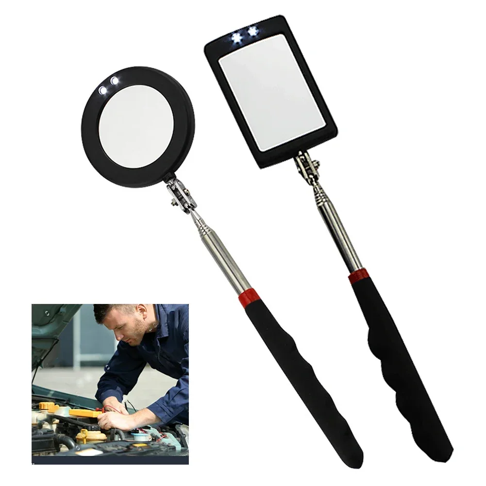 Universal Folding Mirror Endoscope Flaw Car Detection Tool with 2 LED Light Inspection Mirror 360 Degree Rotating Tool