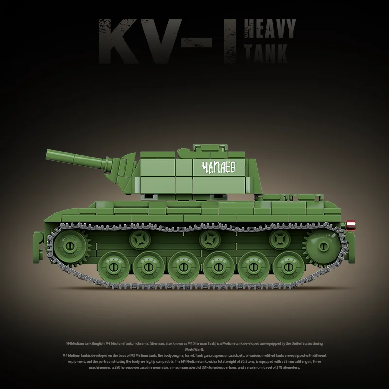 Military World War WW2 KV-1 Heavy Tank Soviet Army Building Blocks Stuart Tank Technical Bricks Educational Toys for Kids Gift
