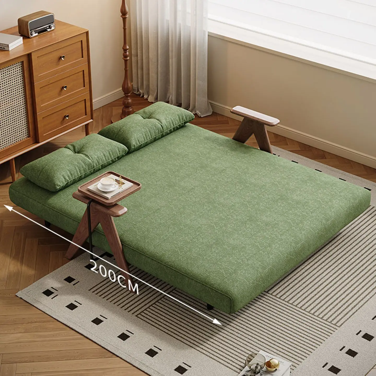 Single solid wood sofa bed removable and washable folding dual-purpose small apartment living room balcony study 1.5 meters
