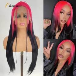 Charisma Straight Hair Synthetic Lace Front Wig Pink To Black Ombre Lace Wigs For Women Natural Hirline Frontal Wig Cosplay