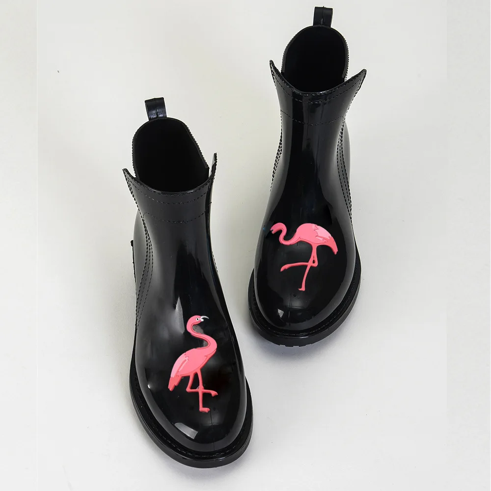 Women Ankle Cartoon Rain Boots Outside Fashion Non-Slip Short Tube Waterproof Boots Female Hand-painted Rain Shoes