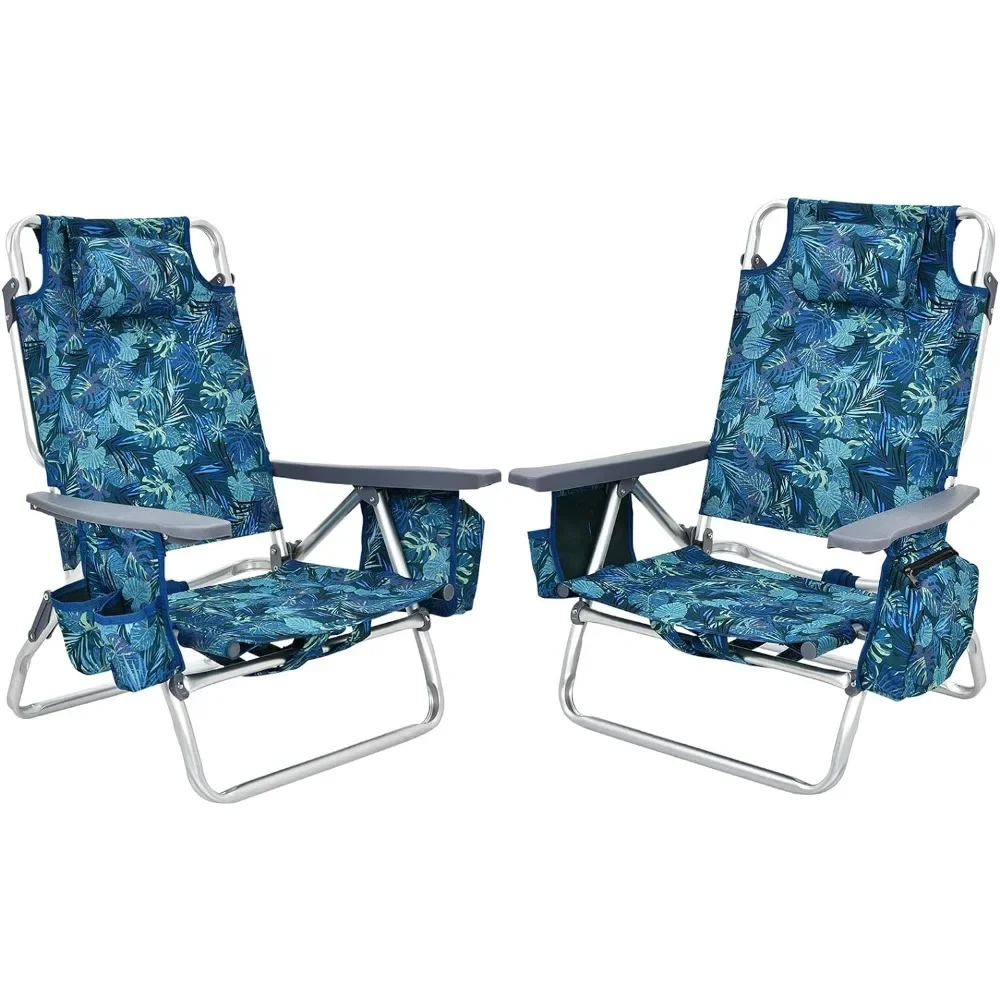 

Beach Chair 2-Pack Sling Camping Chair Picnic Folding Fishing Backpack Lawn Chairs(2 Cup Holders Storage Bag Towel Bar Navy)